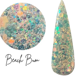 BEACH BUM- glitter dip powder,  nail dip, dip powder, nail dip powder, dip powder nails, nail dips, diy nails