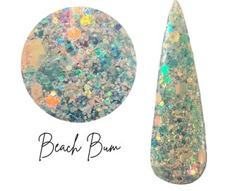 BEACH BUM- glitter dip powder,  nail dip, dip powder, nail dip powder, dip powder nails, nail dips, diy nails