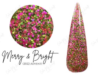 MERRY & BRIGHT II- pink and green glitter, dip powder, Grinch glitter dip powder, nail dip, dip nails, nail dips, christmas nails