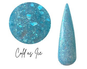 COLD AS ICE- blue flaky dip powder, blue nail dip, dip powder, winter nails, dip powder nails