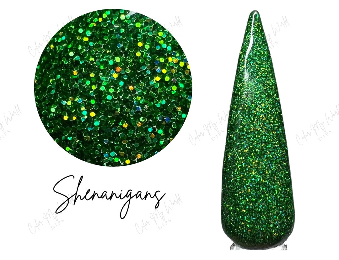 SHENANIGANS Green Glitter Dip Powder, Christmas Dip Powder, Nail Dip