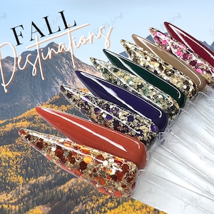 FALL DESTINATIONS- fall glitter collection, dip powder, glitter foil nail dip, nail dip powder, dip powder nails, nail dip, dip powder
