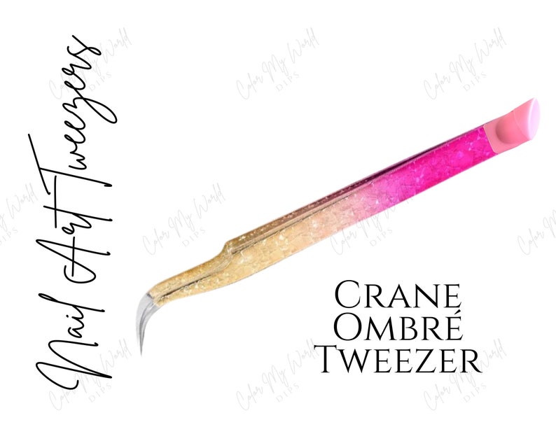 Peut inclure: Une pince &agrave; &eacute;piler pour nail art ombr&eacute;e or et rose avec le texte "CRANE OMBRE TWEEZER".