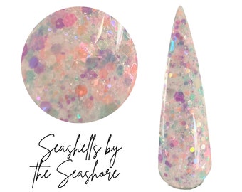 SEASHELLS BY the SEASHORE- glitter dip powder,  nail dip, dip powder, nail dip powder, dip powder nails, nail dips, diy nails