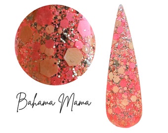 BAHAMA MAMA- glitter dip powder,  nail dip, dip powder, nail dip powder, dip powder nails, nail dips, diy nails