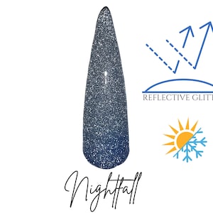 NIGHTFALL- reflective glitter dip powder,  reflective glitter nail dip, reflective dip powder, reflective thermal nail dip