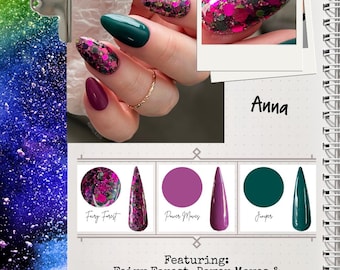 ANNA AMBASSADOR ARCHIVE- fairy forest, power moves, juniper, Dip powder, nail set, diy nails, nail inspo