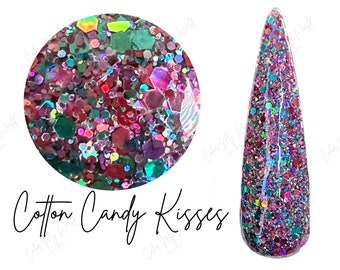 COTTON CANDY KISSES-  glitter dip powder, glitter nail dip, dip powder, nail dip powder, dip powder nails, nail dips