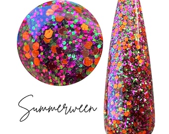 SUMMERWEEN- seasonal, Halloween, glitter, dip powder, nail dip, diy nails, orange, fuscia, green