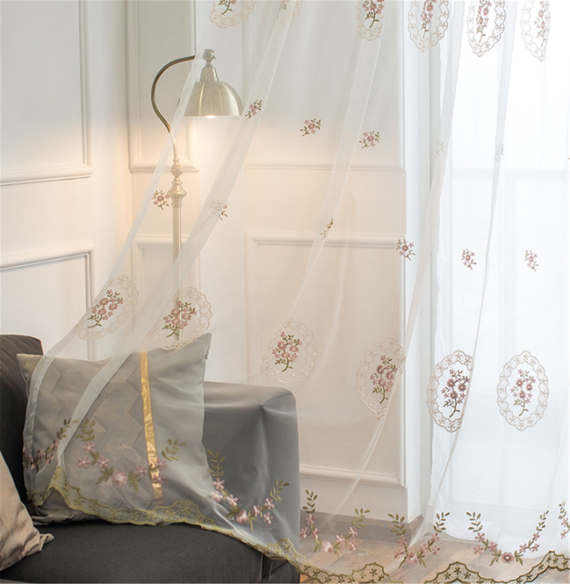Luxury embroidered gauze curtains light luxury white gauze Etsy