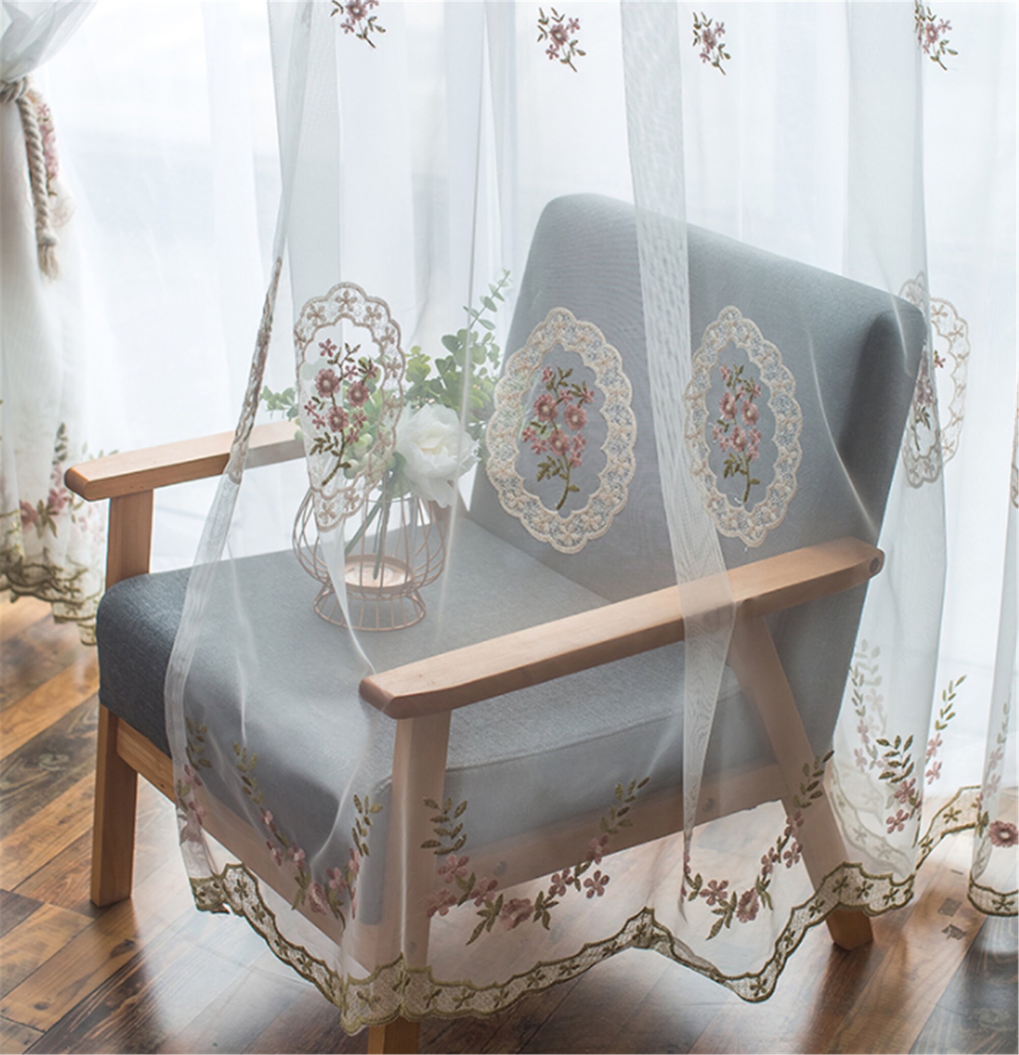 Luxury embroidered gauze curtains light luxury white gauze Etsy