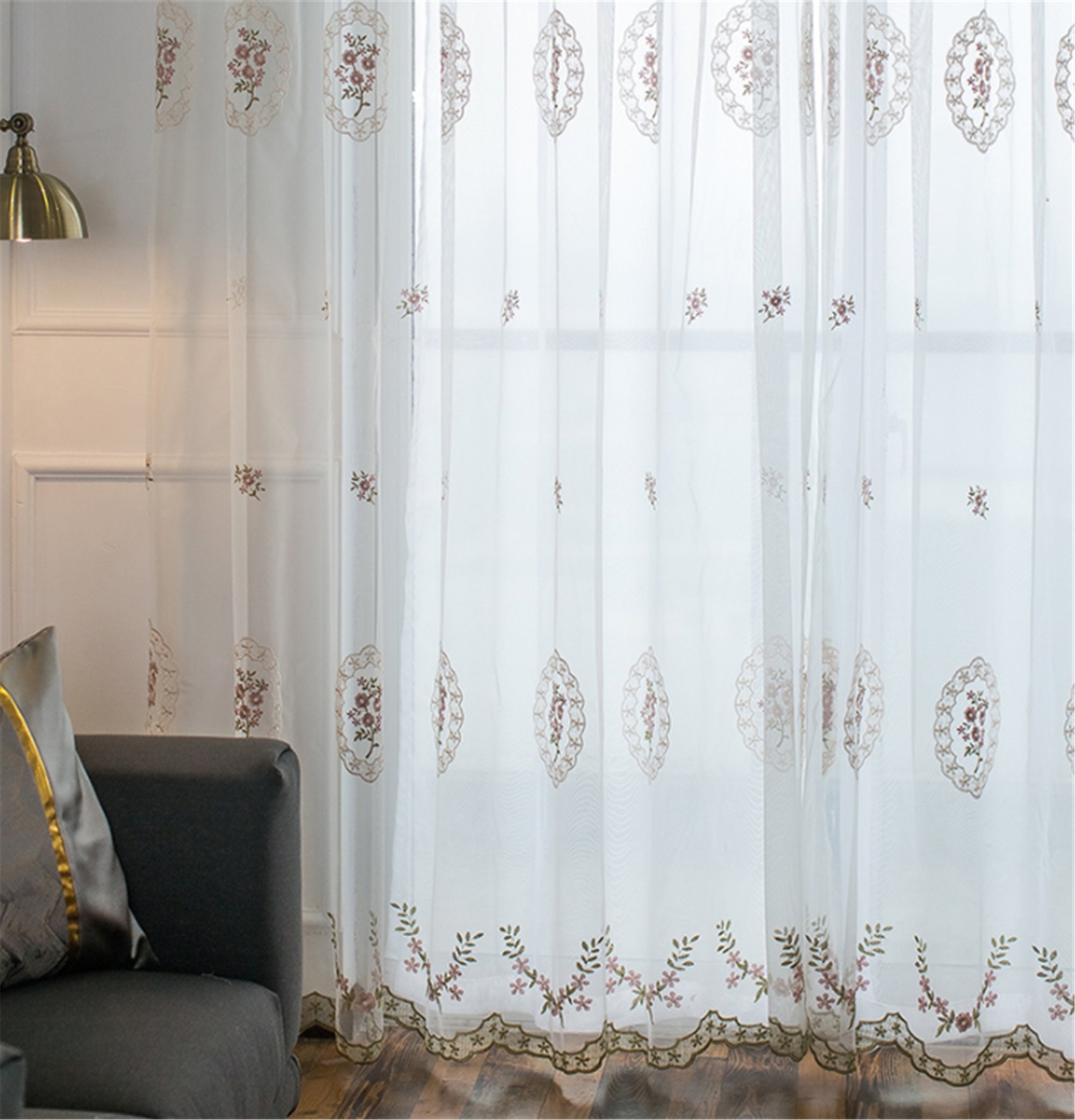 Luxury embroidered gauze curtains light luxury white gauze Etsy