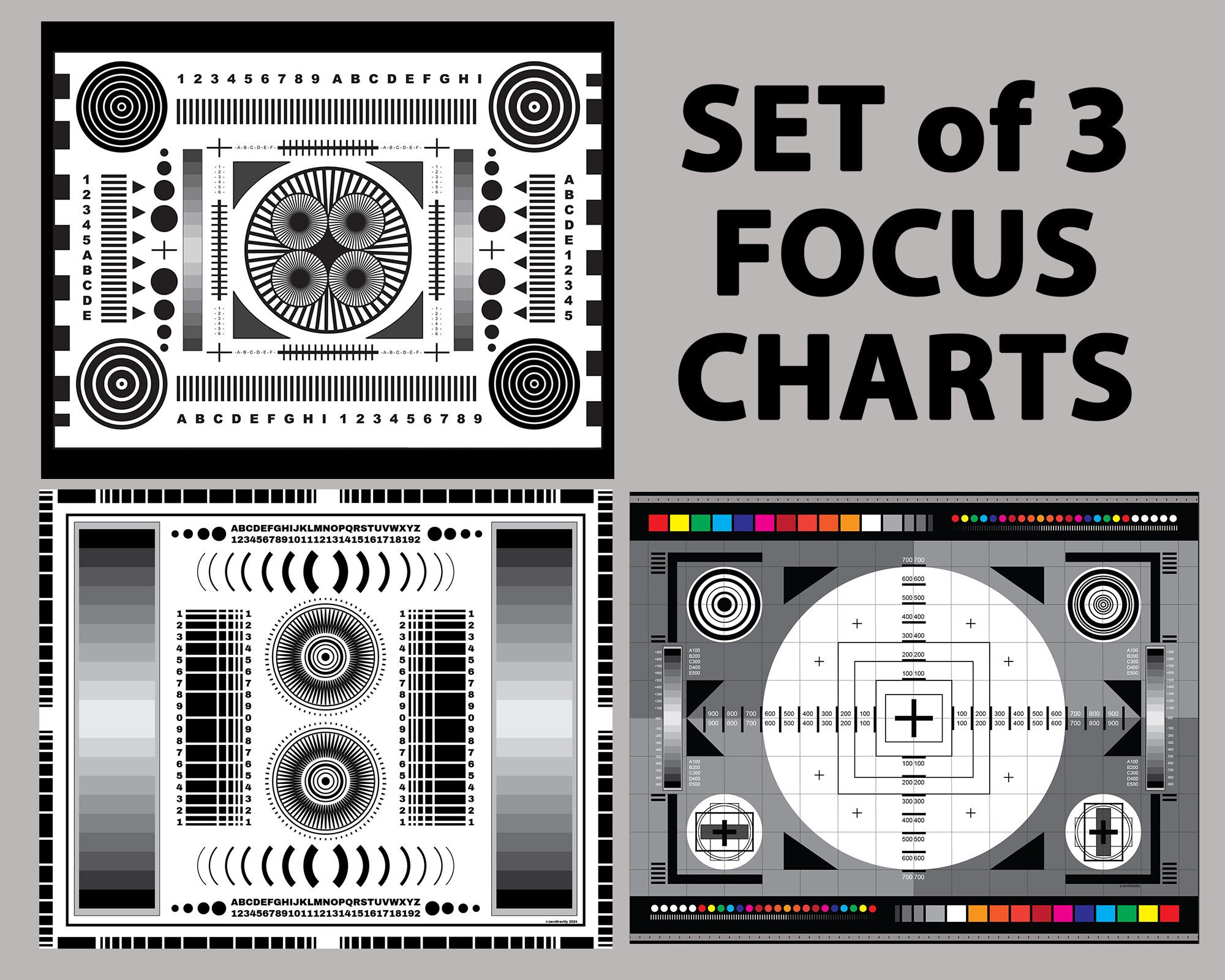 Set of 3 Focus Charts for Photography Lens Test, Digital Download ...