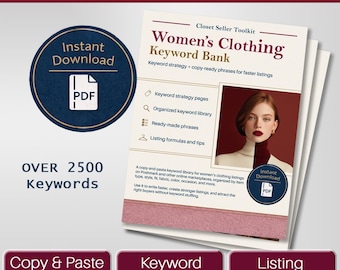 Poshmark Template Women’s Clothing Keyword Bank PDF, Copy & Paste Listing, Fabric, Color, Style, fashion, Guide Digital Download template