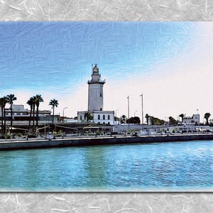 Vuurtoren en haven van Malaga, Malaga - CP-tekening