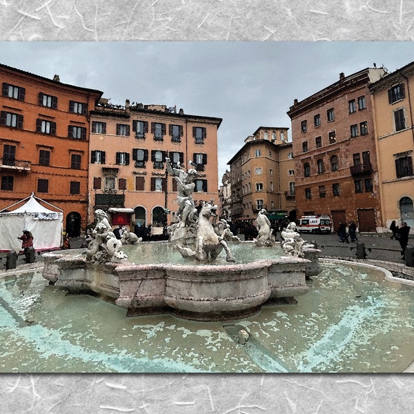 Fountain of Neptune, Piazza Navona, Rome - Watercolour