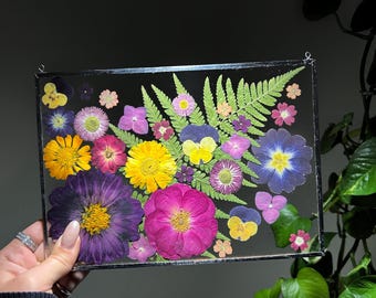 Stained Glass Pressed Flower Art, Botanical Wall Hanging, Suncatcher