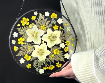 Pressed Flower Art, Pressed Flower Frame, Wall Hanging, Suncatcher, Herbarium, Stained Glass