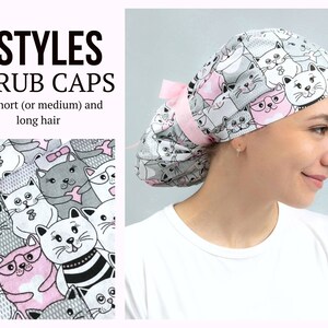 Cat scrub cap, Ponytail scrub cap, Cat surgical hat, Funny scrub caps for women, Nurse headbands pediatric,  Cute animal scrub cap