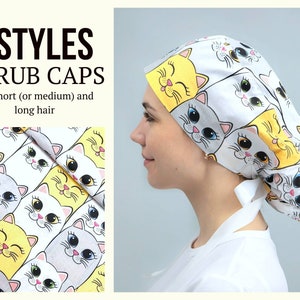 Cat scrub cap, Ponytail scrub cap, Cat surgical hat, Funny scrub caps for women, Nurse headbands pediatric,  Cute animal scrub cap