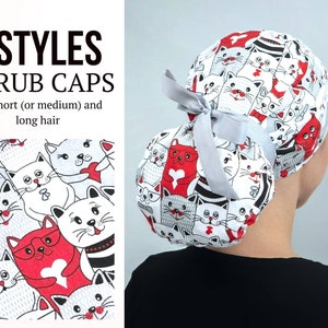 Cat scrub cap, Cat surgical hat, Ponytail scrub cap,  Funny scrub caps for women, Nurse headbands pediatric,  Cute animal scrub cap