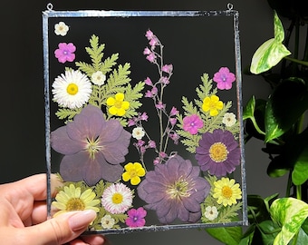 Stained Glass Pressed Flower Art, Botanical Wall Hanging, Suncatcher