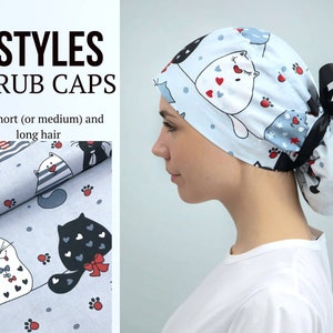 Ponytail scrub cap, Cat scrub caps for women, Cat scrub cap, Funny scrub caps for women, Nurse headbands pediatric,  Cute animal scrub cap