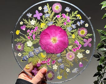 Stained Glass Pressed Flower Art, Botanical Wall Hanging, Suncatcher