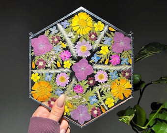 Stained Glass Pressed Flower Art, Botanical Wall Hanging, Suncatcher
