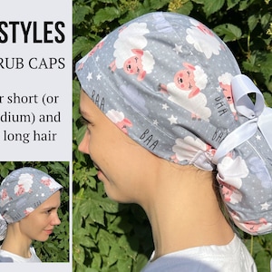 Sheep scrub cap, Funny ponytail scrub cap, Scrub caps for women ponytail, Ponytail scrub cap, Animal scrub cap,   Surgical cap women,