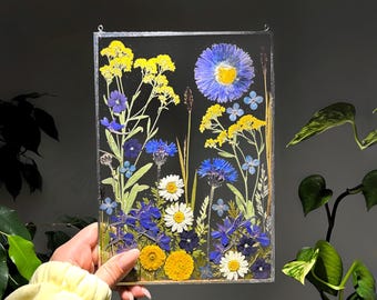 Stained Glass Pressed Flower Art,  Suncatcher