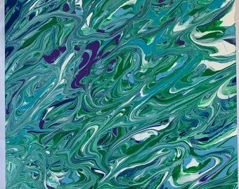 Blue Green Abstract on Wood