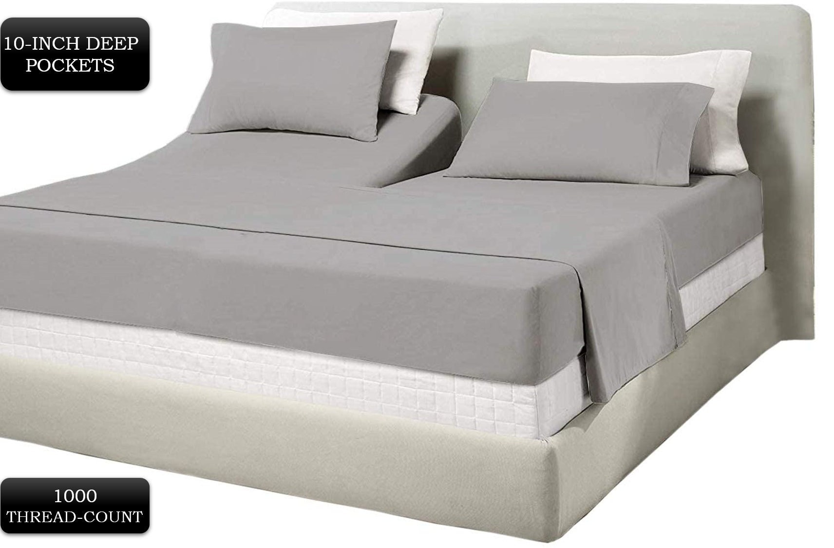 SGI Top Split Flex Set Lenzuola King Size Regolabile 71cm – 1000 Fili Cotone Egiziano Bianco, 4 Pezzi