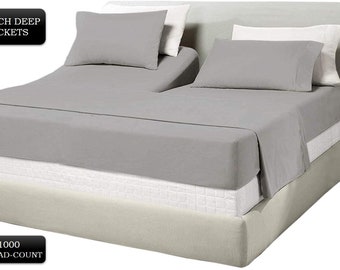 1000 Thread Count Egyptian Cotton Split Head Bedsheet: 15" Deep Pocket