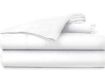 800-TC Egyptian Cotton Percale Bed Sheet Set: White, 16" Deep Pocket