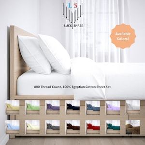 Split Bedsheet for Adjustable Bed 800-TC 100% Egyptian Cotton 5-PC [1 Flat, 2 Fitted Sheets, 2 Pillowcases] Soft Breathable Deep Pockets