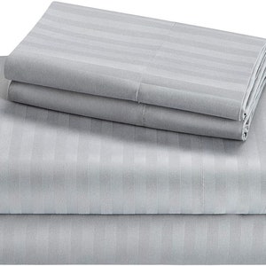 15" Deep Pockets 800-Thread Count Striped Bedsheet 100% Egyptian Cotton Sateen Weave Soft [1 Fitted Sheet, 1 Flat Sheet and 2 Pillowcases]