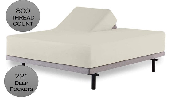 Sábana Bajera Ajustable De Algodón Egipcio 800 Hilos 45 Cm Blanco