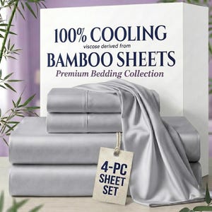 Jogo de lençóis de viscose e bambu com 1000 fios, 4 peças | Macio e refrescante | Bolsos extra profundos de 45 cm