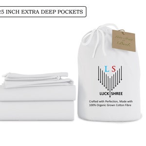EXTRA DEEP POCKETS 800-Thread-Count 100% Organic Cotton Bedsheet 4 Piece, Sateen Weave 1 Fitted, 1 Flat and 2 Pillowcases- 25&quot; Deep Pockets