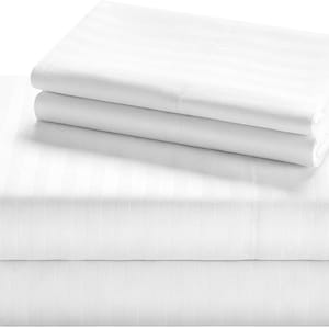 18" Extra Deep Pockets 800-Thread Count Striped Bedsheet 100% Egyptian Cotton Sateen Weave Soft [1 Fitted, 1 Flat Sheet and 2 Pillowcases]