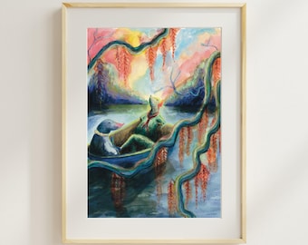 Lámina giclée de El topo rata de El viento en los sauces, arte infantil caprichoso para la habitación de los niños.