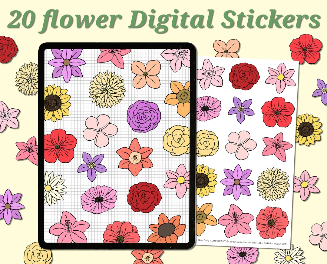 Flower Digital Sticker Pack: Cute and Aesthetic Stickers for Goodnotes ...