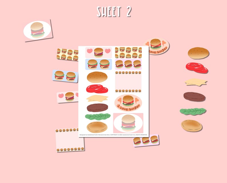 45 Cute Hamburger Digital Sticker Pack Hamburger Printable Etsy