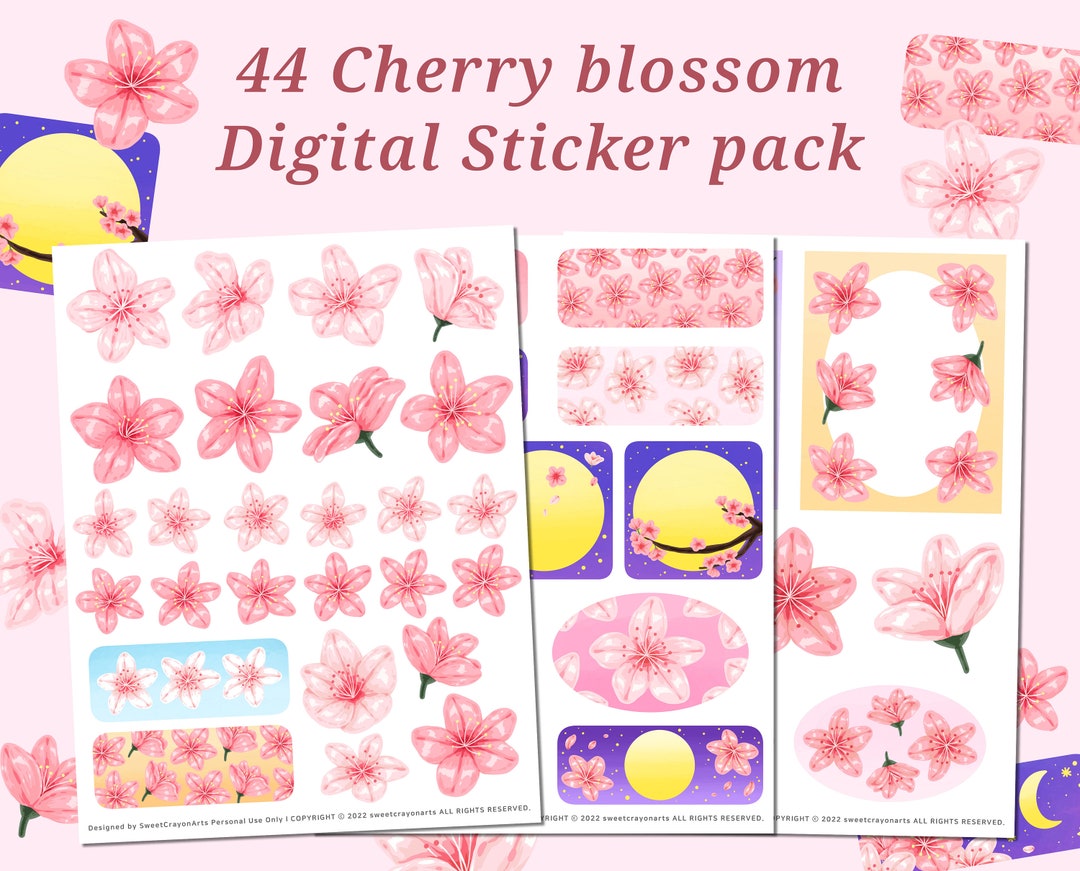 44 Cherry Blossom Digital Sticker Pack, Printable Stickers, Goodnotes ...