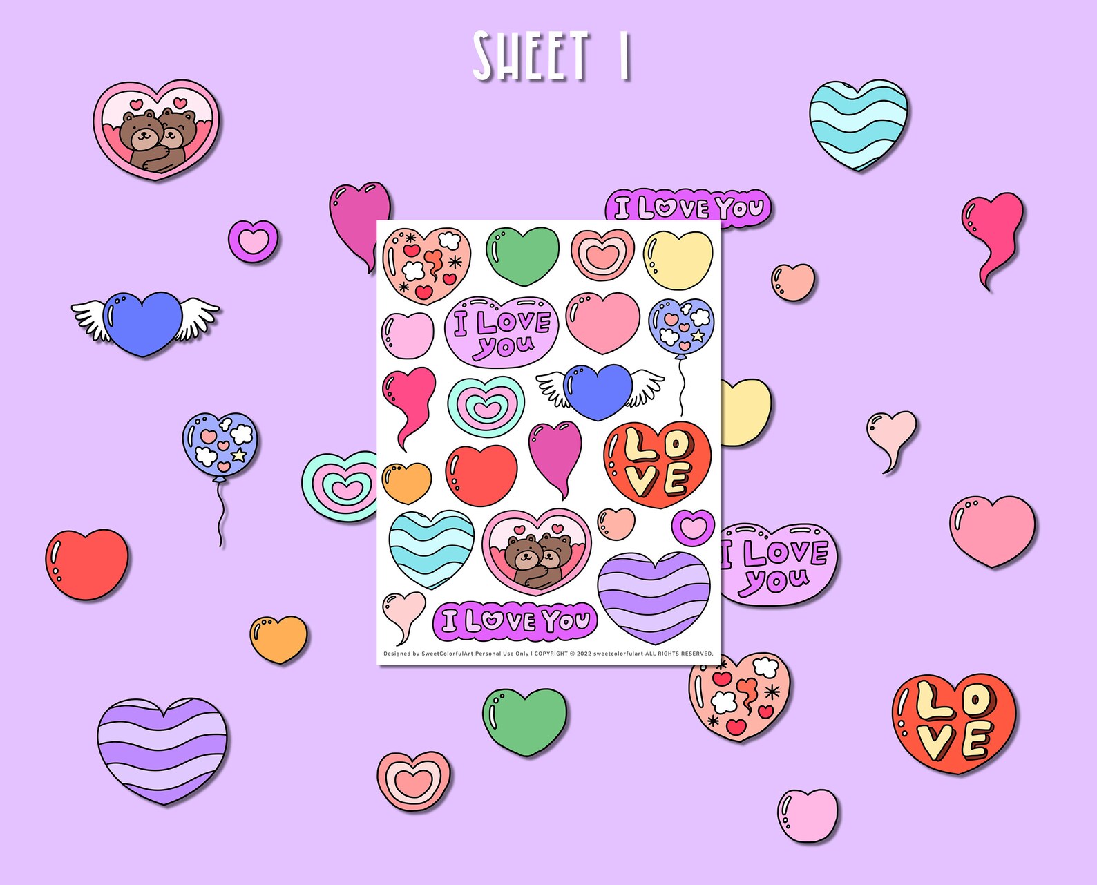 53 Cute Heart Digital Stickers Heart Shape Printable Etsy