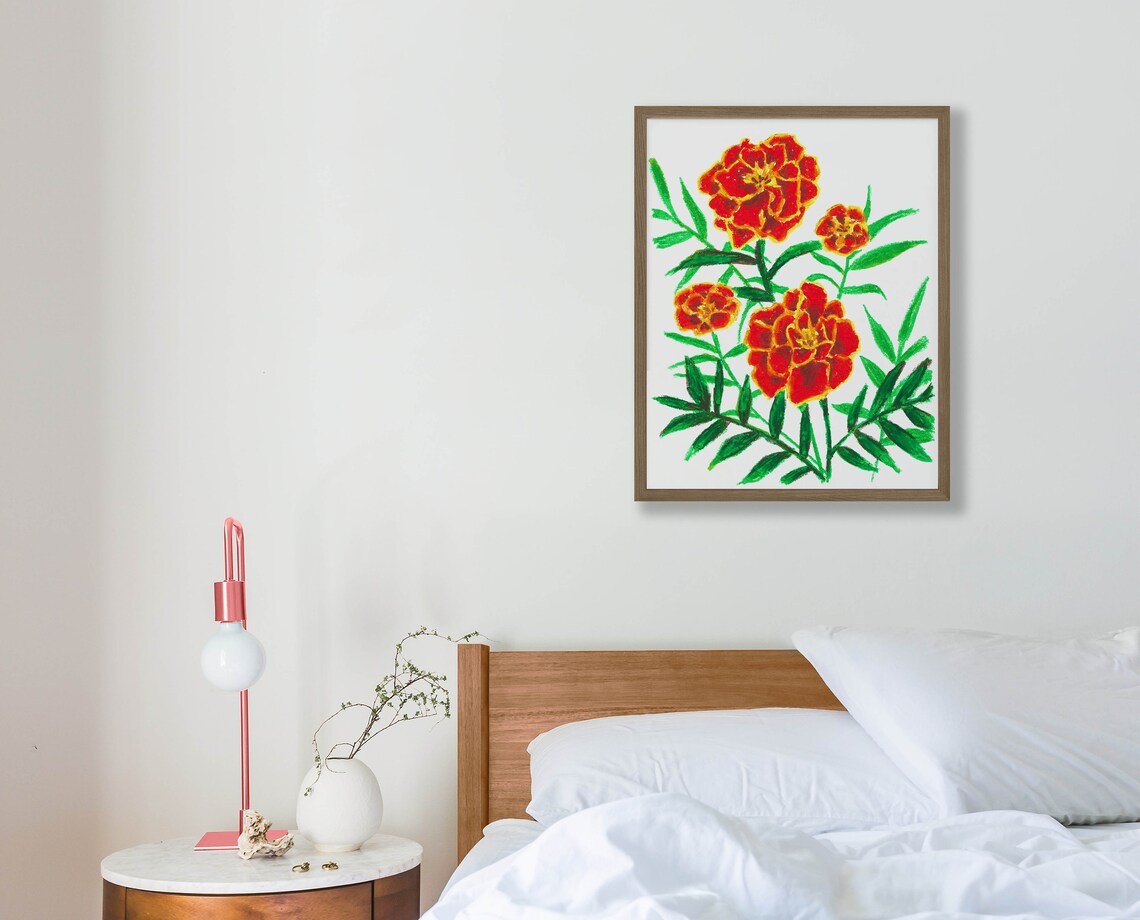 Marigold Wall Decor, Marigold Print, Flower Wall Decor, Wildflower