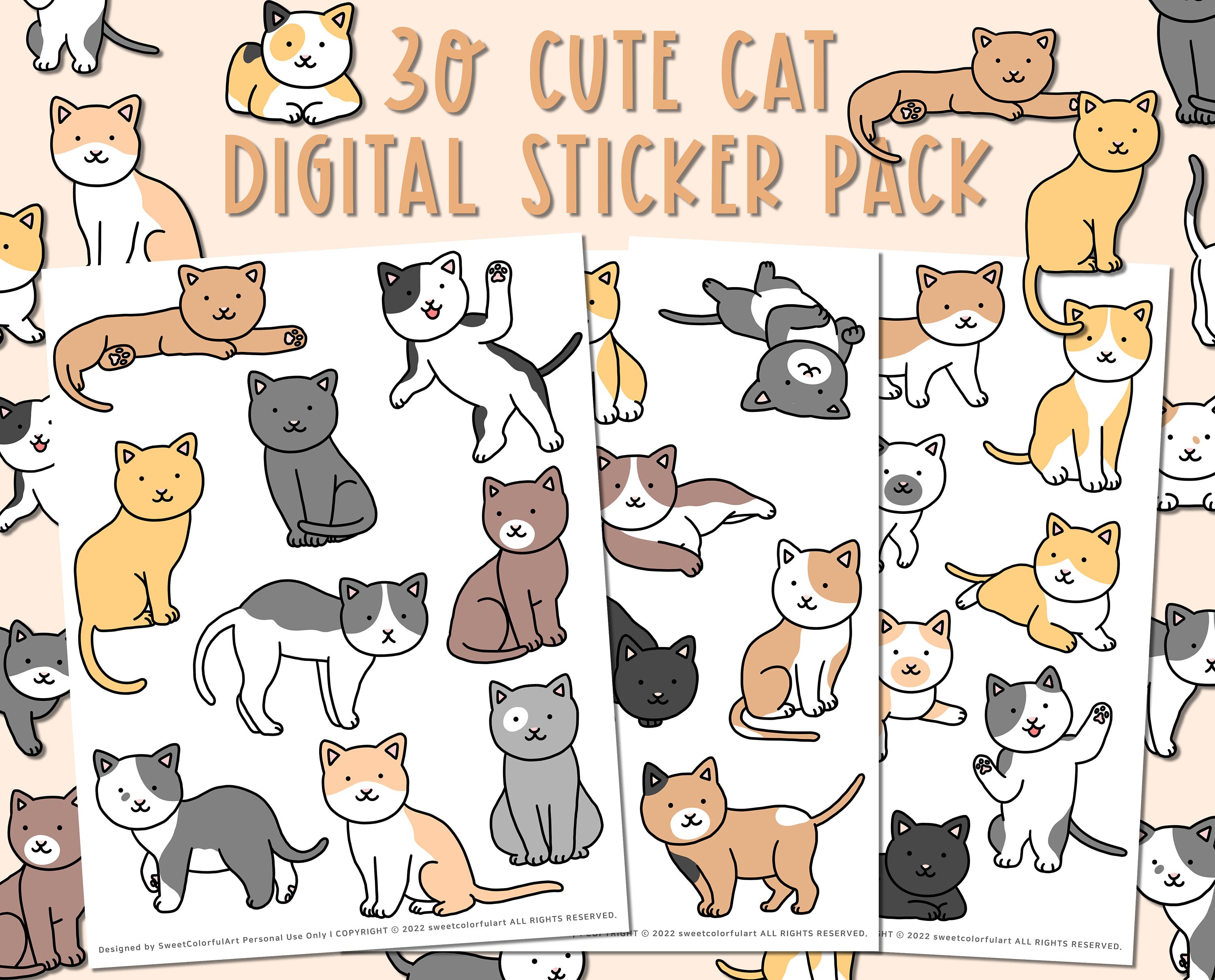Cute Kawaii Cat Mail Stickers Bundle PNG
