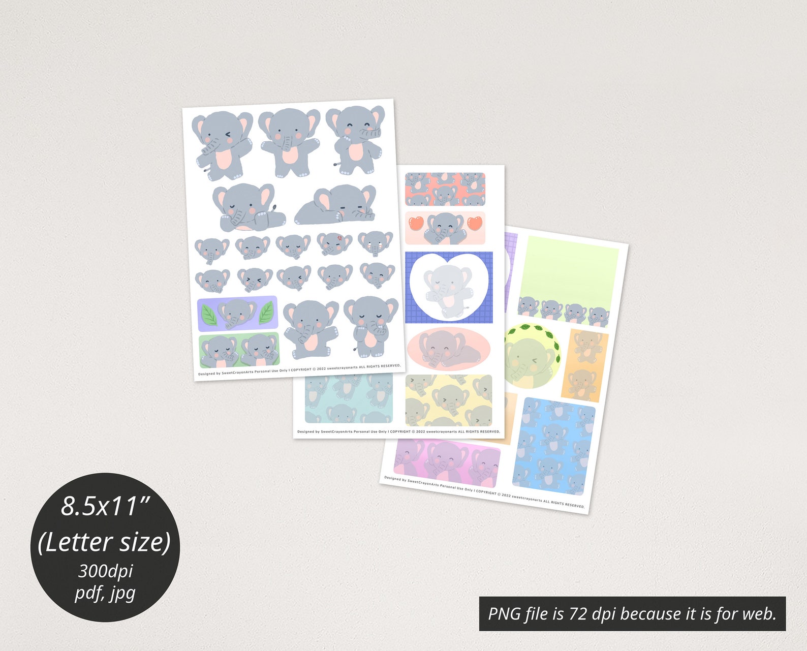 37 Cute Elephant Digital Sticker Pack Baby Elephant Printable - Etsy