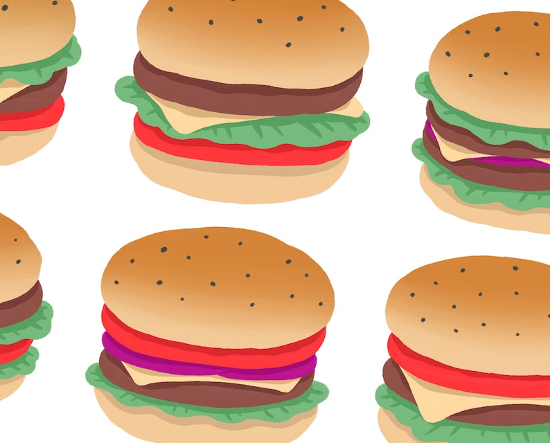 45 Cute Hamburger Digital Sticker Pack Hamburger Printable Etsy